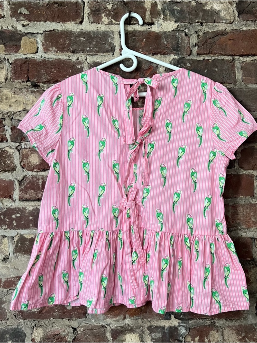 crown & ivy Pink Striped Top with Green Parrot Print - Picture 5 of 6